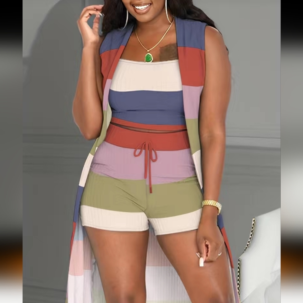 3 Piece Color Block Short Set NWOT